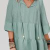 Women's Laurel Green Tie Split Neck Textured Ruffle Patchwork Blouse - Image 2