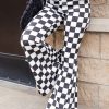 High-Rise Flared Pants with Black Checkerboard Print - Image 2