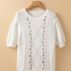 Women's White Multicolor Stitch Detail Short Sleeve Cable Knit Sweater - Image 8