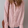 Women's Light Pink Pleated Button-Up Loose Fit Casual Shirt - Image 5