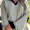 Women's Black Stripe Collared Long Sleeve Top & Drawstring Shorts Set - Image 3