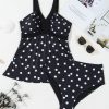 Women's Black Polka Dot Print V Neck Tankini Set - Stylish Two-Piece Swimwear - Image 10