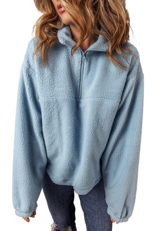 Women's Myosotis Collared Zipper Drop Shoulder Fleece Sweatshirt