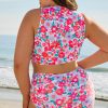 Rose Plus Size Floral Print Twisted High Waist Bikini Set for Women - Image 2