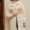 Women's Beige Contrast Flap Pocket Single Breasted Teddy Coat for Winter - Image 15