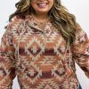 Plus Size Women's Red Aztec Pattern Half Zip High Neck Hoodie - Western Fashion - Image 5