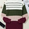 Women's Green Color Block Striped Buttoned Shoulder Split Sweater - Image 6