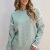 Women's Moonlight Jade Colorblock Contrasting Edge Crewneck Sweater - Stylish and Warm - Image 5