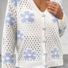 Women's White Flower Knit Hollow Out Open Short Cardigan - Elegant Floral Design - Image 5