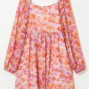 Women's Rose Floral Print Square Neck High Waist Mini Dress with Puff Sleeves - Image 6