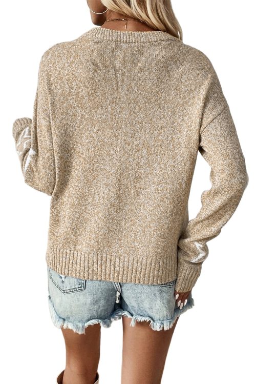 Women's Khaki Star Pattern Drop Shoulder Plus Size Sweater - Casual Winter Knit