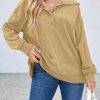 Women's Simply Taupe Oversized Hoodie - Chic Ribbed Knit with Buttoned Design - Image 7