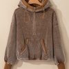 Women's Chestnut Corduroy Half Zipper Hoodie with Kangaroo Pocket - Image 6