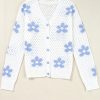 Women's White Flower Knit Hollow Out Open Short Cardigan - Elegant Floral Design - Image 9