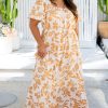 Plus Size Apricot Floral Print Puff Short Sleeve Maxi Dress for Women - Image 5