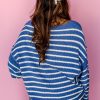 Plus Size Sky Blue Stripe Drop Shoulder O Neck Sweater - Image 3