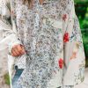 Women's Purple Boho Floral Bishop Sleeve Button Up Loose Shirt - Image 3