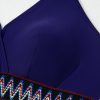 Plus Size Navy Blue Embroidered Trim Wrap Tie Knot High Waisted Bikini - Image 29