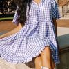 Women's Lavendula Plaid Ruffle Wide Short Sleeve Babydoll Mini Dress - Image 2