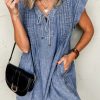 Women's Beau Blue Tie V Neck Denim Shift Dress with Tucking Detail and Pockets - Image 10