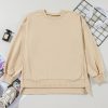 Women's Parchment Solid O Neck High Low Hem Pullover Sweatshirt - Image 5