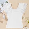 Women's White Eyelet Ruffle Sleeve Slim Fitted Top - Chic Summer Blouse - Image 17