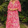 Rose Plus Size Floral V Neck Wide Sleeve Maxi Dress for Curvy Women - Image 3