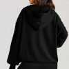 Women's Oversized Black Solid Half Zipper Hoodie with Kangaroo Pocket - Image 2