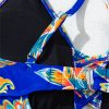 Women's Blue Floral Plunging Neckline One-Piece Swimsuit with Crisscross Back - Image 24