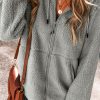 Women's Medium Grey Fleece Zip Up Drawstring Hooded Jacket with Pockets - Image 3