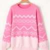 Women's Pink Aztec Geometric Drop Shoulder Casual Sweater - Image 12