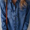 Women's Sky Blue Flap Pocket Button Up Denim Shacket - Stylish Casual Outerwear - Image 5