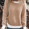 Women's Coffee Contrast Edge Crew Neck Drop Shoulder Sweater - Stylish Casual Wear - Image 3