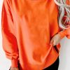 Women's Carrot Orange Exposed Seam Drop Shoulder Sweatshirt with Slits - Image 2