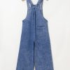 Women's Light Blue Mineral Wash Wide Leg Denim Overalls with Adjustable Buttoned Straps - Image 7