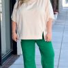 Elegant Beige Pearl Decor Crew Neck Half Sleeve Plus Size T-Shirt - Image 3