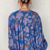 Women's Blue Floral Print Batwing Sleeve Buttoned Loose Fit Shirt for Casual & Semi-Formal Wear - Image 2