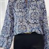 Women's Blue Tribal Print Lace-Up Frilled Neck Puff Sleeve Blouse - Elegant and Stylish - Image 6