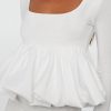 Elegant Women's White U Neck Long Sleeve Bubble Hem Top - Image 5