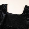 Plus Size Black Velvet Flounce Sleeve Shirred Bodice Babydoll Dress - Image 13