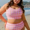 Stylish Pink Plus Size Plaid Print High Waist Bikini Set for Beach Days - Image 4