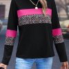 Women's Rose Leopard Colorblock Patchwork Crew Neck Long Sleeve Tee - Image 5