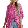 Women's Pink Abstract Print V Neck Half Sleeve Loose Fit Tunic Blouse for Casual and Vacation Wear - Image 11