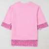 Women's Pink Sequin Trim Shift Crew Neck Short Dress - Image 5