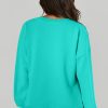 Women's Aruba Blue Solid O-Neck High Low Hem Pullover Sweatshirt - Image 2