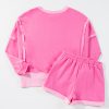 Women's Sachet Pink High Low Patchwork Long Sleeve Top and Shorts Set - Image 6