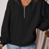 Women's Black Fleece Lined Half Zip Kangaroo Pockets Hoodie - Image 2