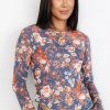 Women's Orchid Petal Floral Print Mesh Fitted Long Sleeve Top - Elegant & Breathable - Image 7