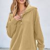 Women's Simply Taupe Oversized Hoodie - Chic Ribbed Knit with Buttoned Design - Image 5