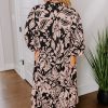 Black Plus Size Floral Printed Puff Sleeve Maxi Dress for Women - Image 3